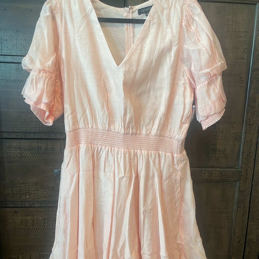 1.STATE Blush Pink V-Neck Puff Sleeve Dress
